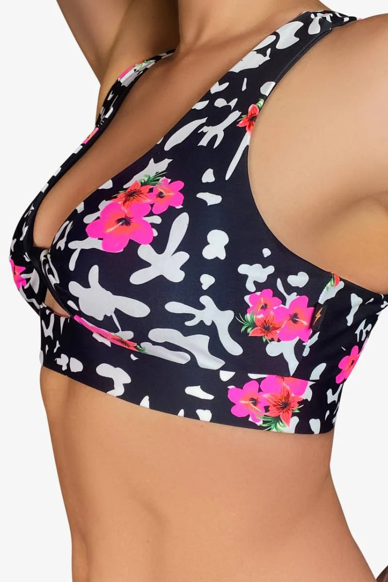 Cleo the Hurricane Twist Sports Bra - Pink Hibiscus - Image 3