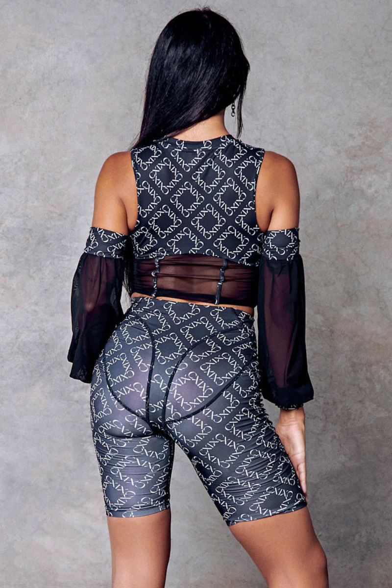 CXIX 119 Corset Top with Sleeves - Black Print - Image 2