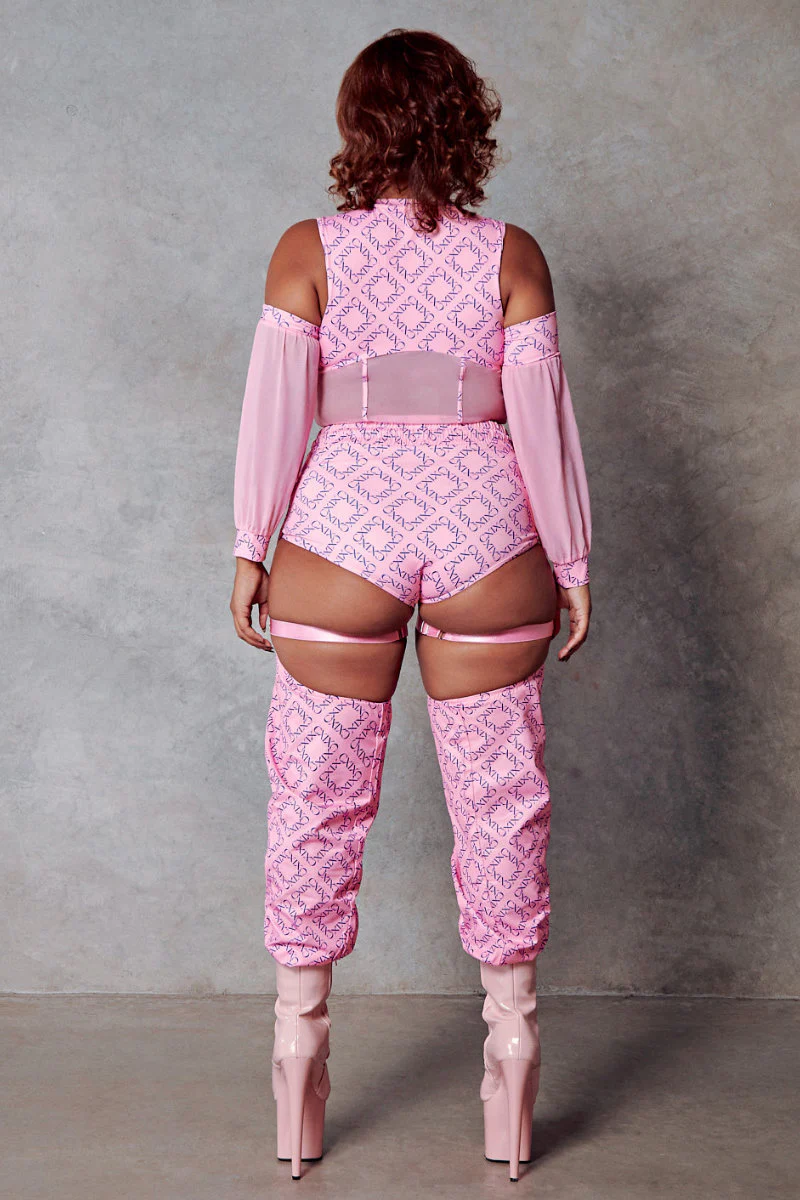 CXIX 119 Corset Top with Sleeves - Pink Print - Image 4