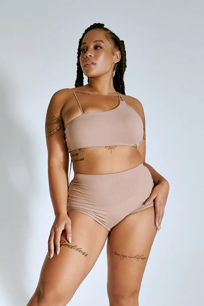 CXIX LuxLounge One Shoulder Illusion Top - Taupe - Image 3