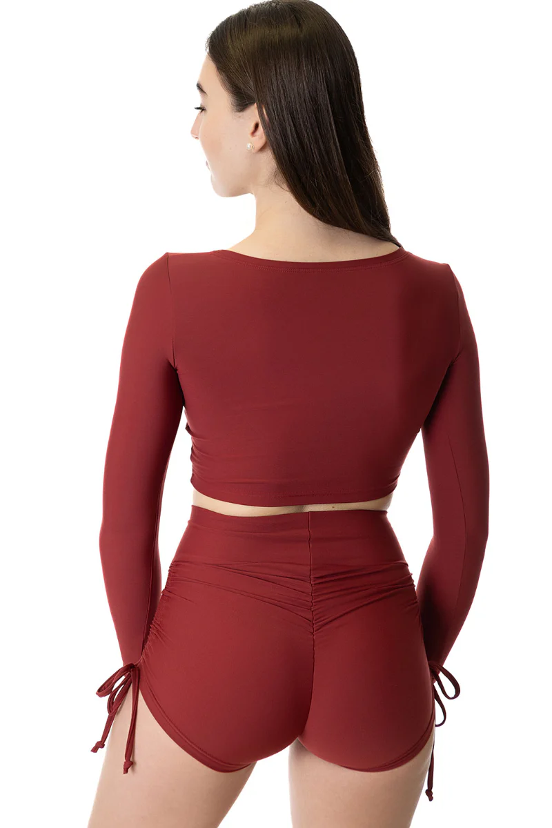 Dragonfly Emma High-Waisted Drawstring Shorts - Burgundy - Image 2