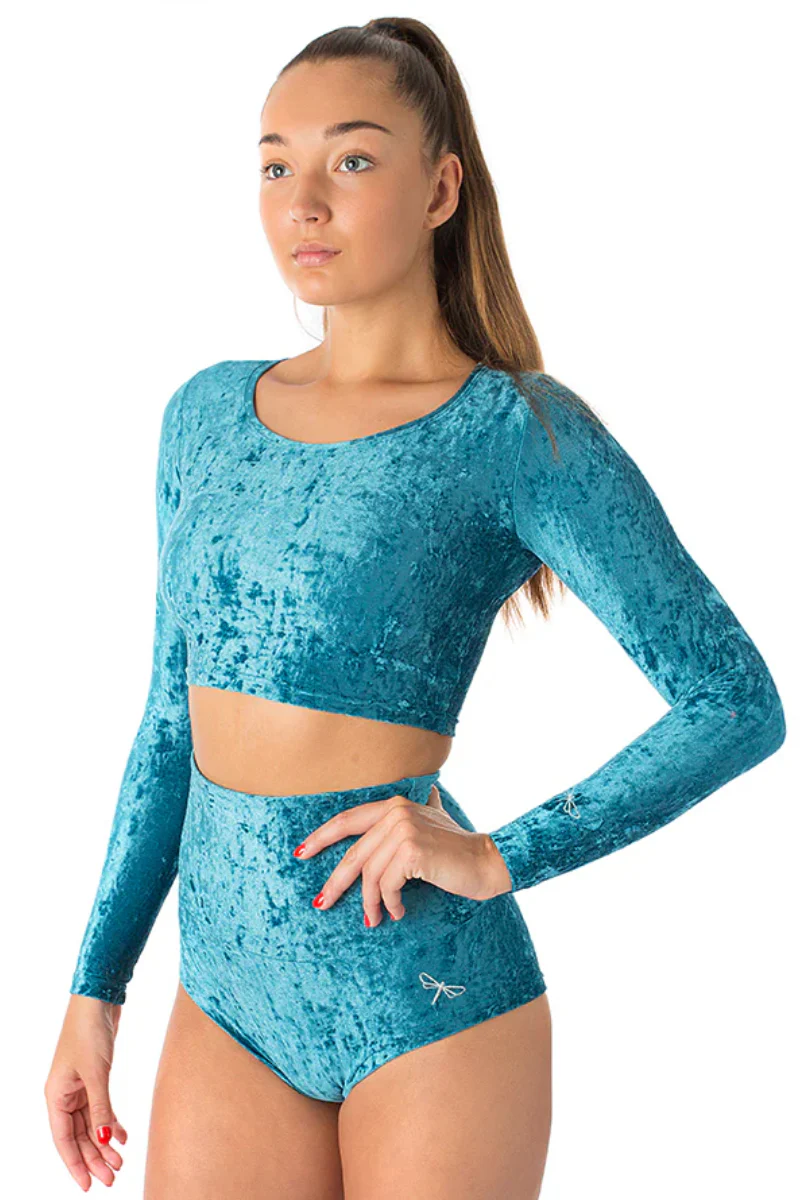 Dragonfly Pavi Crop Top - Velvet Turquoise - Image 3