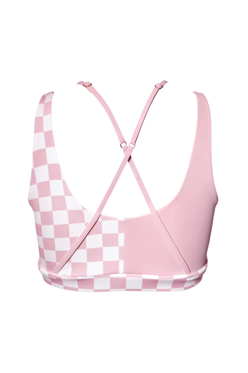 Hamade Activewear Hollow Front Top - Checkered Light Pink - Image 6