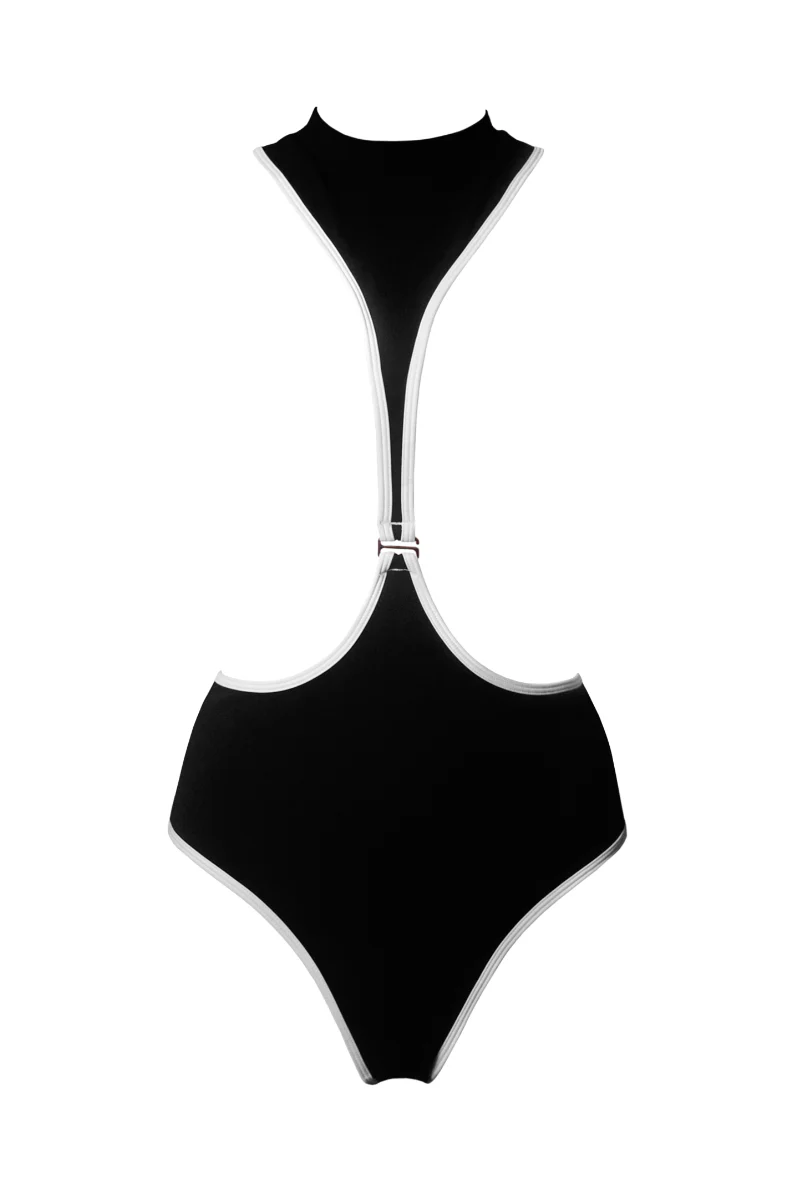 Hamade Activewear Neck Ring High Waisted Bottoms - Black/White Binding - Image 5