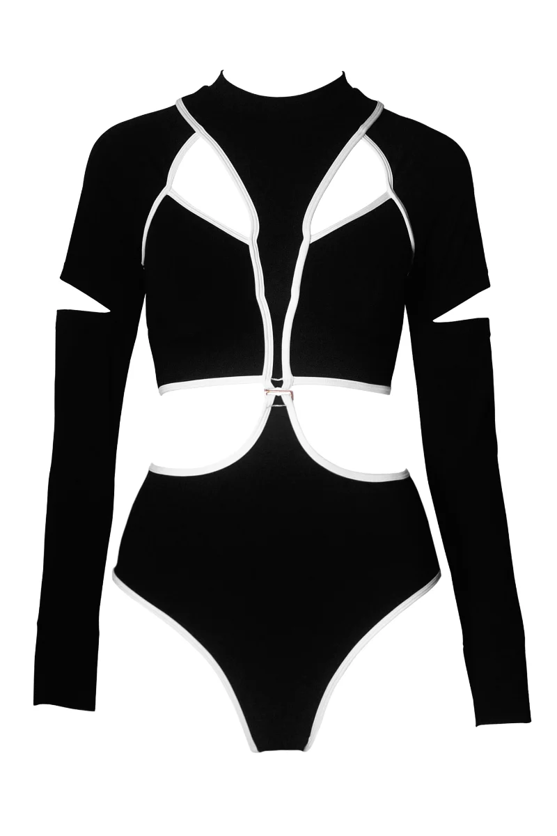 Hamade Activewear Scoop Neck Long Sleeve Top - Black/White Binding - Image 6