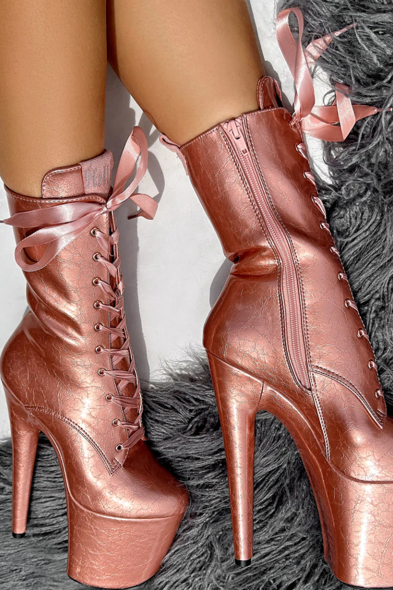 Hella Heels 8inch Boots - Rose Gold  (UK2/3 ONLY)