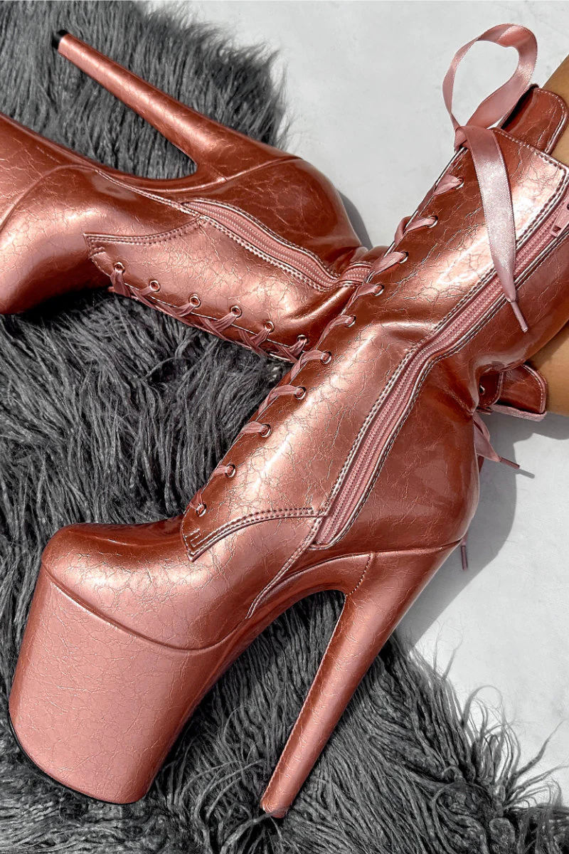 Hella Heels 8inch Boots - Rose Gold  (UK2/3 ONLY) - Image 2