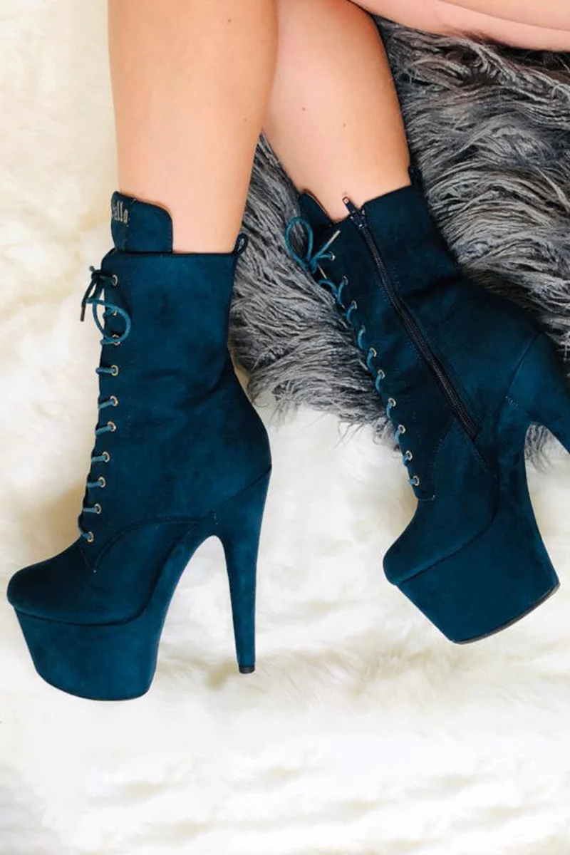 Hella Heels BabyDoll 7inch Boots - Teal - Image 2
