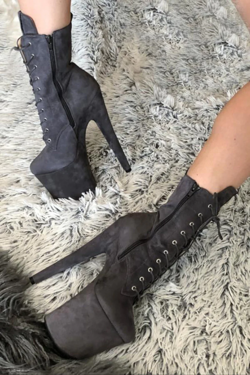 Hella Heels BabyDoll 8inch Boots - Dark Grey  (UK2/3 ONLY)