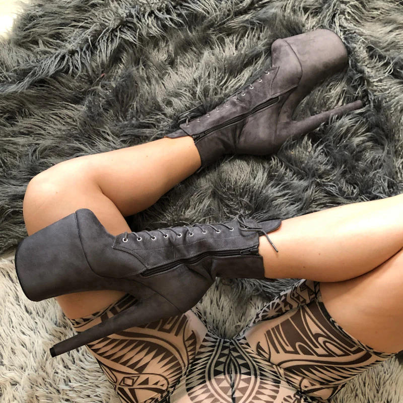 Hella Heels BabyDoll 8inch Boots - Dark Grey  (UK2/3 ONLY) - Image 6