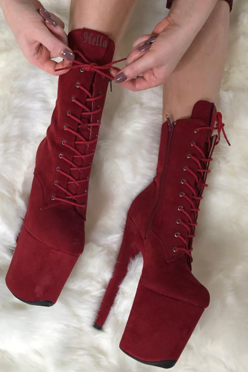Hella Heels BabyDoll 8inch Boots - Dark Red - Image 2