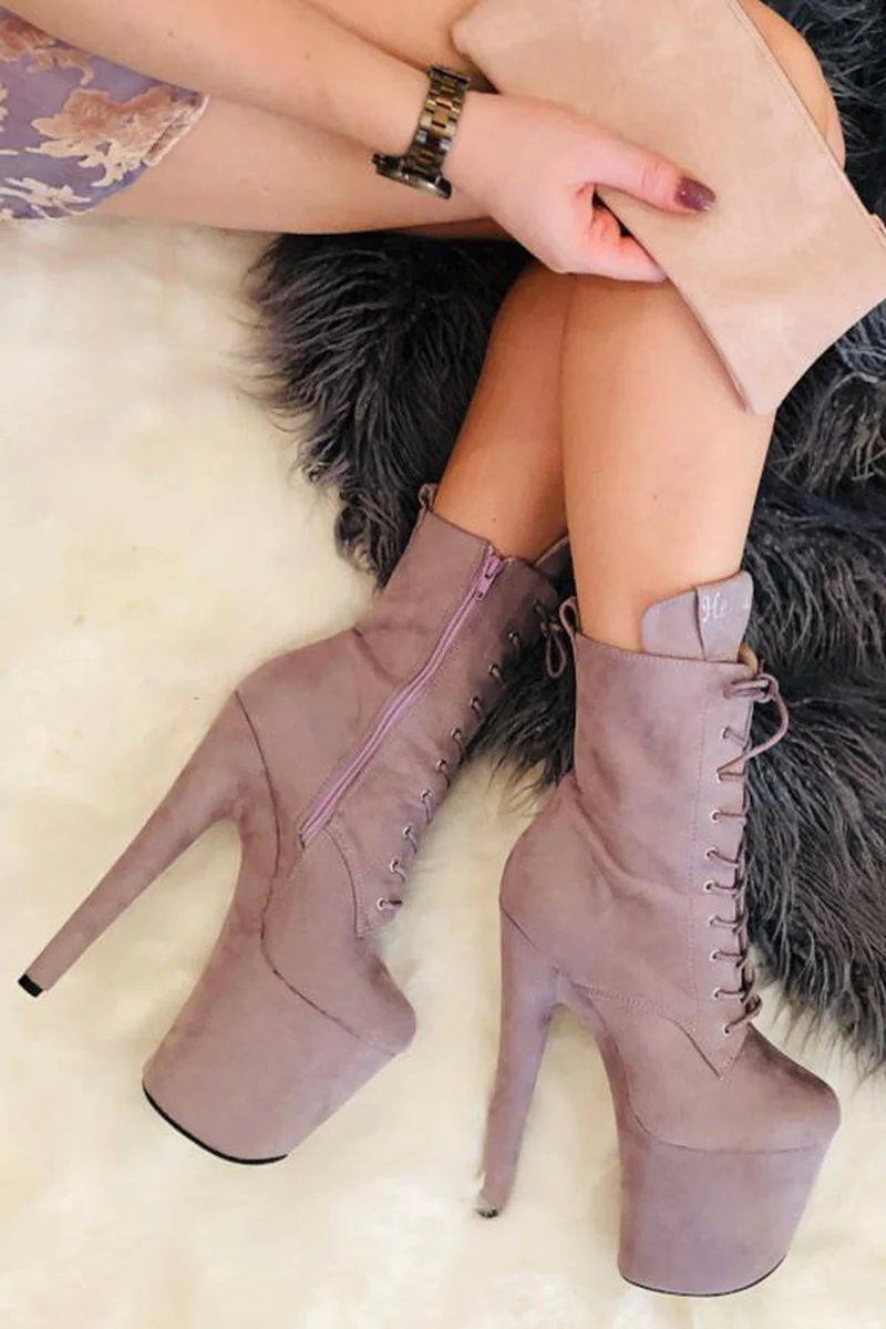 Hella Heels BabyDoll 8inch Boots - Lilac Mink  (UK2/3 ONLY)