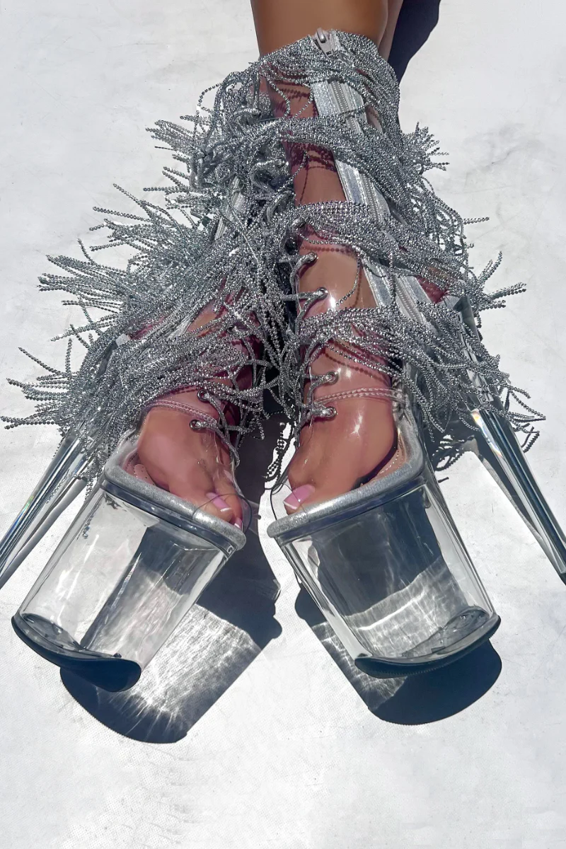 Hella Heels Chrome Cowgirl OHOT 8inch Boots - Clear - Image 4
