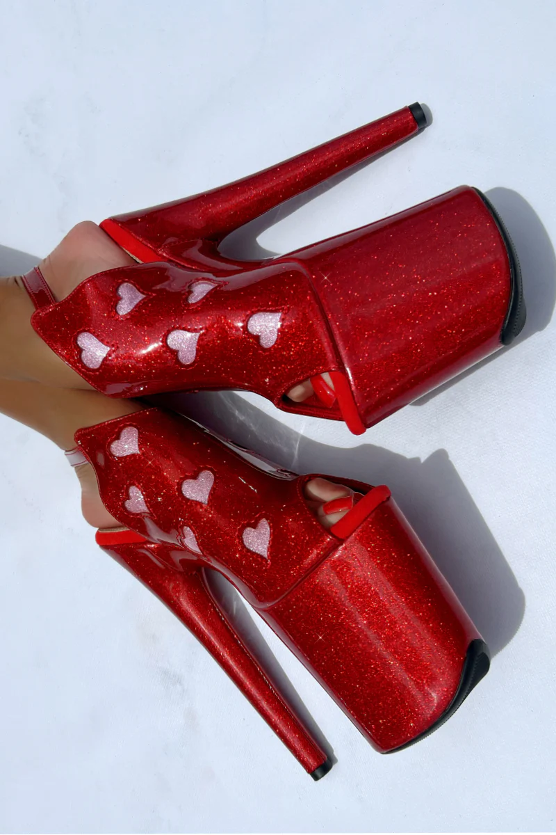 Hella Heels Cupids Chokehold Shield 8inch Stilettos - Red - Image 4