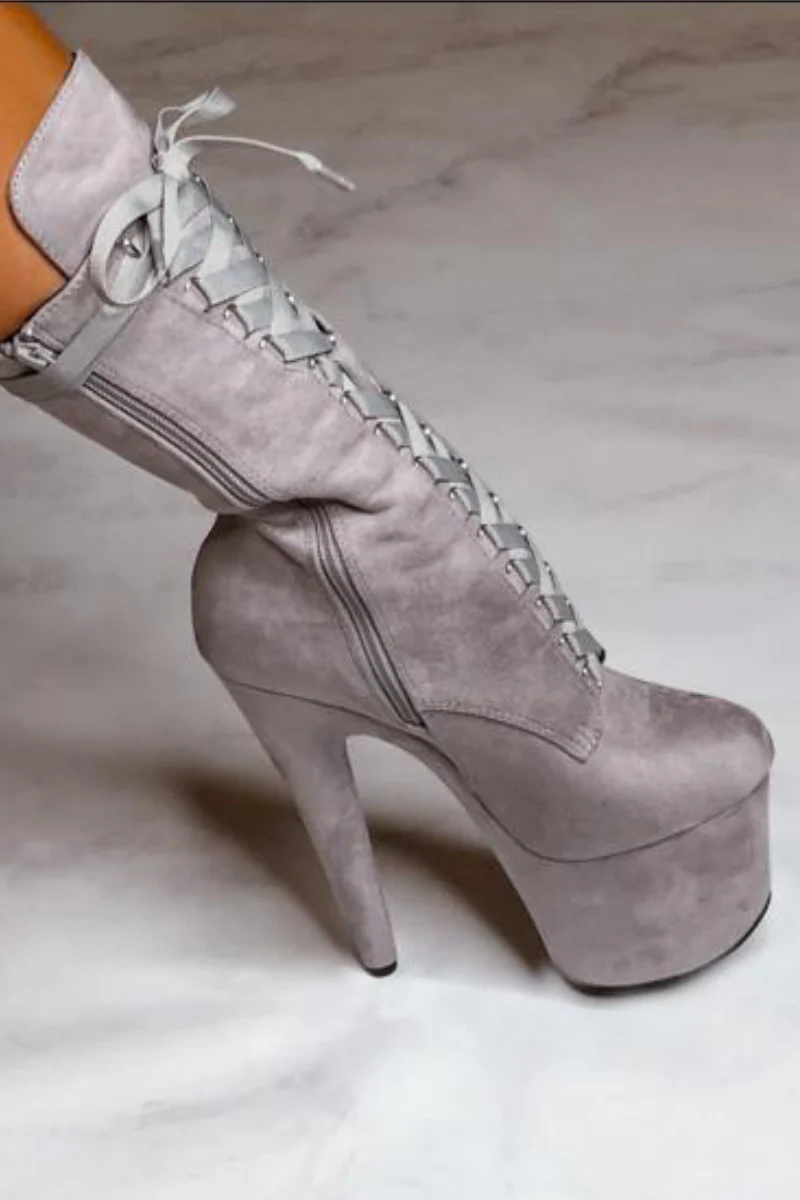 Hella Heels High BabyDoll 7inch Boots - Light Grey  (UK2/3 ONLY) - Image 2