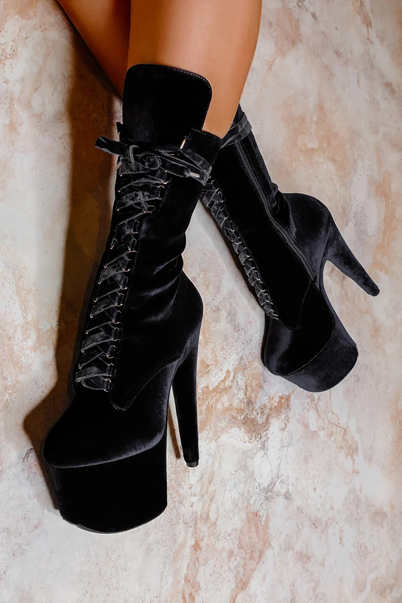 Hella Heels High BabyDoll 7inch Boots - Russian Roulette