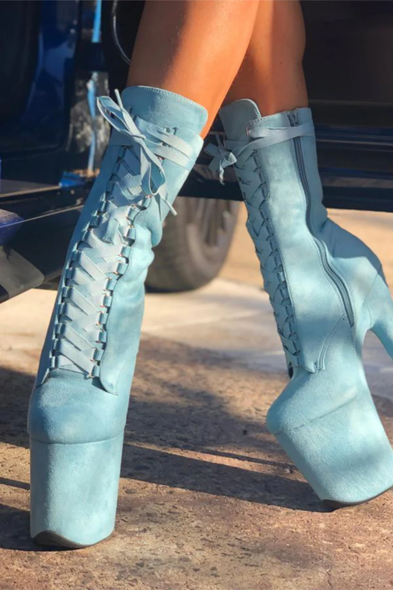 Hella Heels High BabyDoll 8inch Boots - Baby Blue - Image 3