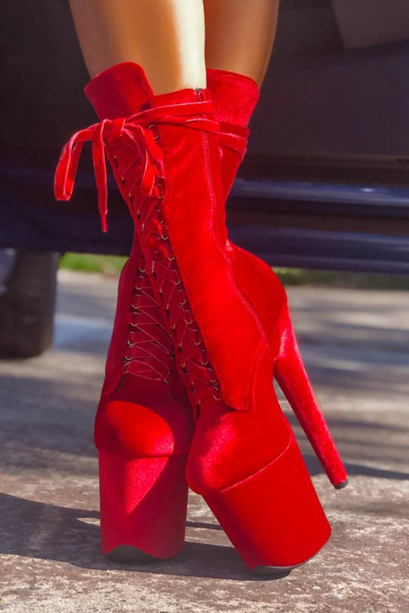 Hella Heels High BabyDoll 8inch Boots - Bad Blood