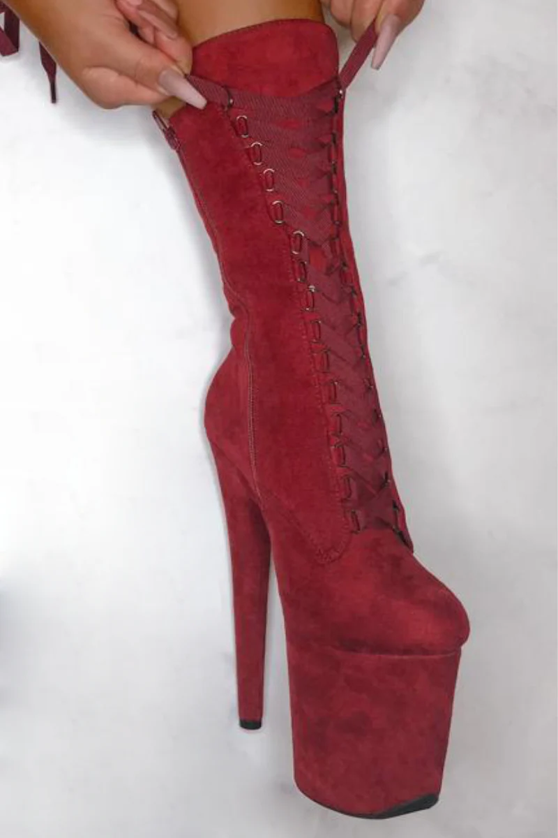 Hella Heels High BabyDoll 8inch Boots - Dark Red - Image 2