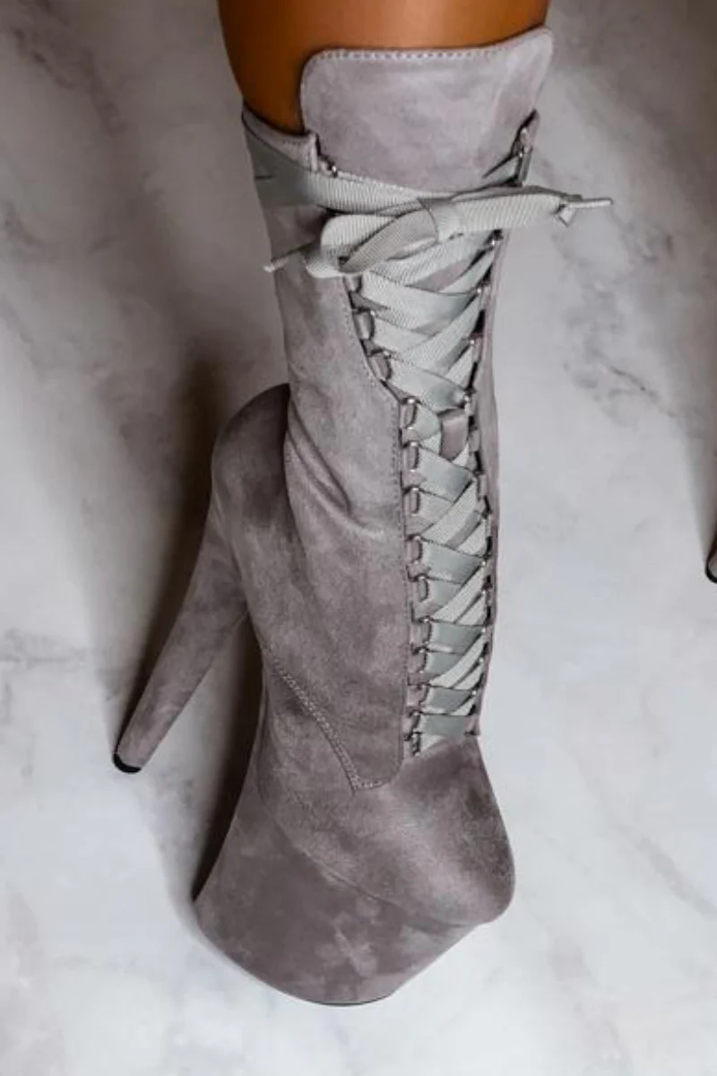 Hella Heels High BabyDoll 8inch Boots - Light Grey  (UK2/3 ONLY) - Image 3