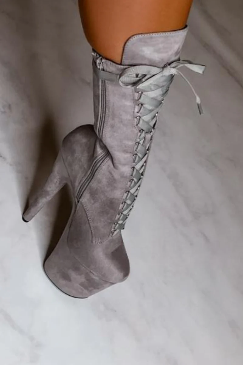 Hella Heels High BabyDoll 8inch Boots - Light Grey  (UK2/3 ONLY) - Image 4