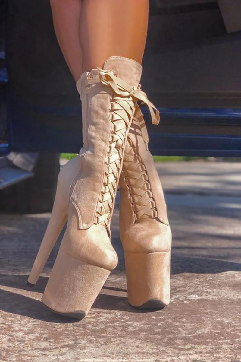 Hella Heels High BabyDoll 8inch Boots - Sand - Image 2