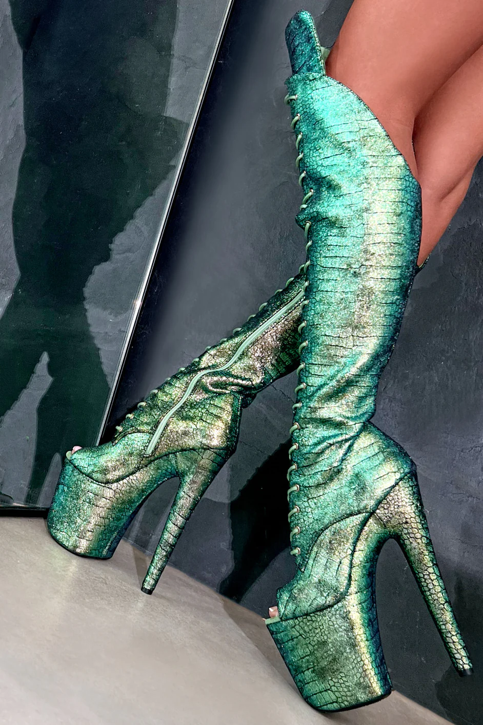 Hella Heels Mermaid Open Toe Over The Knee 8inch Boots - Dreams - Image 3