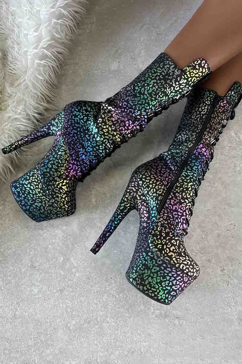 Hella Heels Moonlight Leopard 7inch Boots - Iridescent