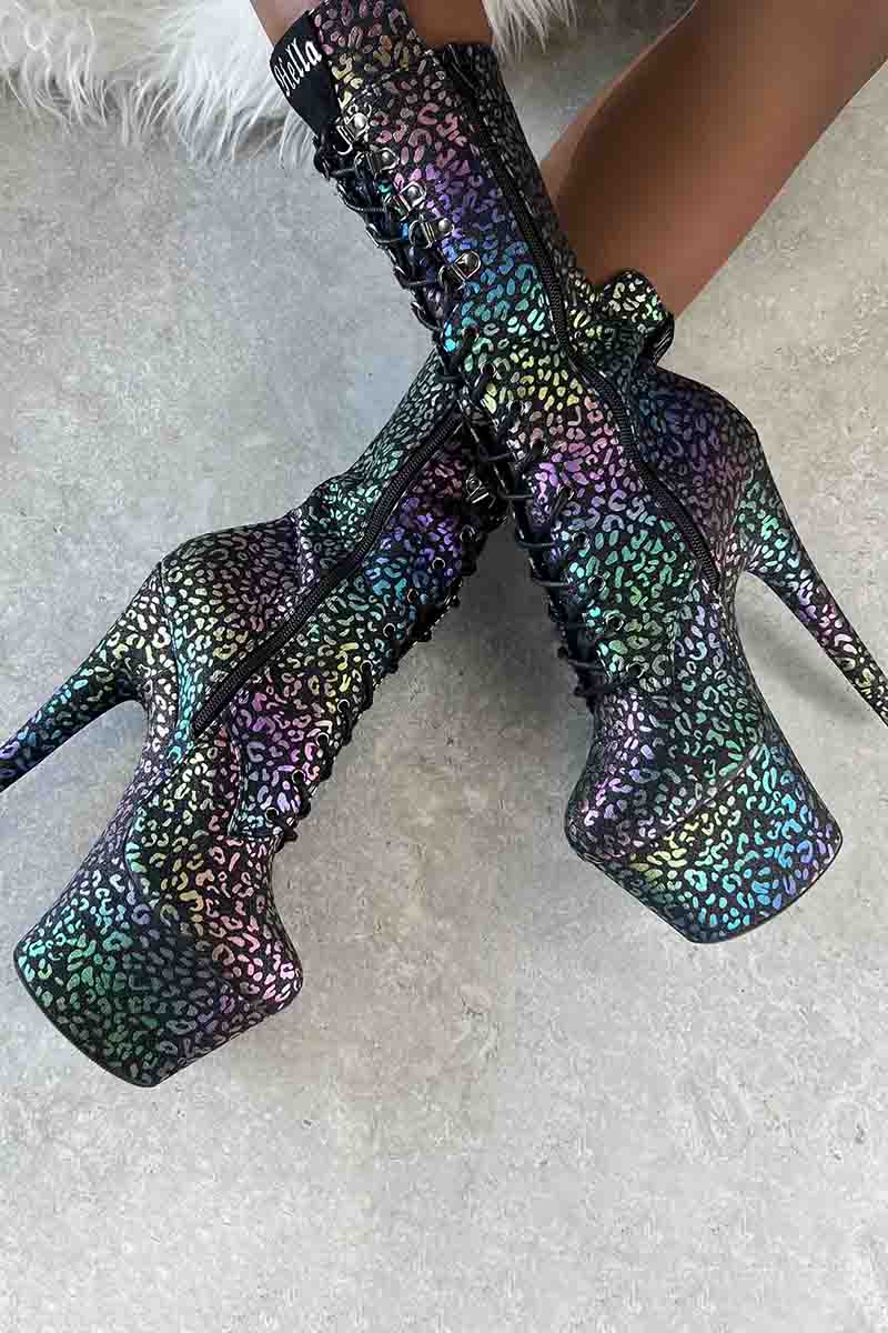 Hella Heels Moonlight Leopard 7inch Boots - Iridescent - Image 2