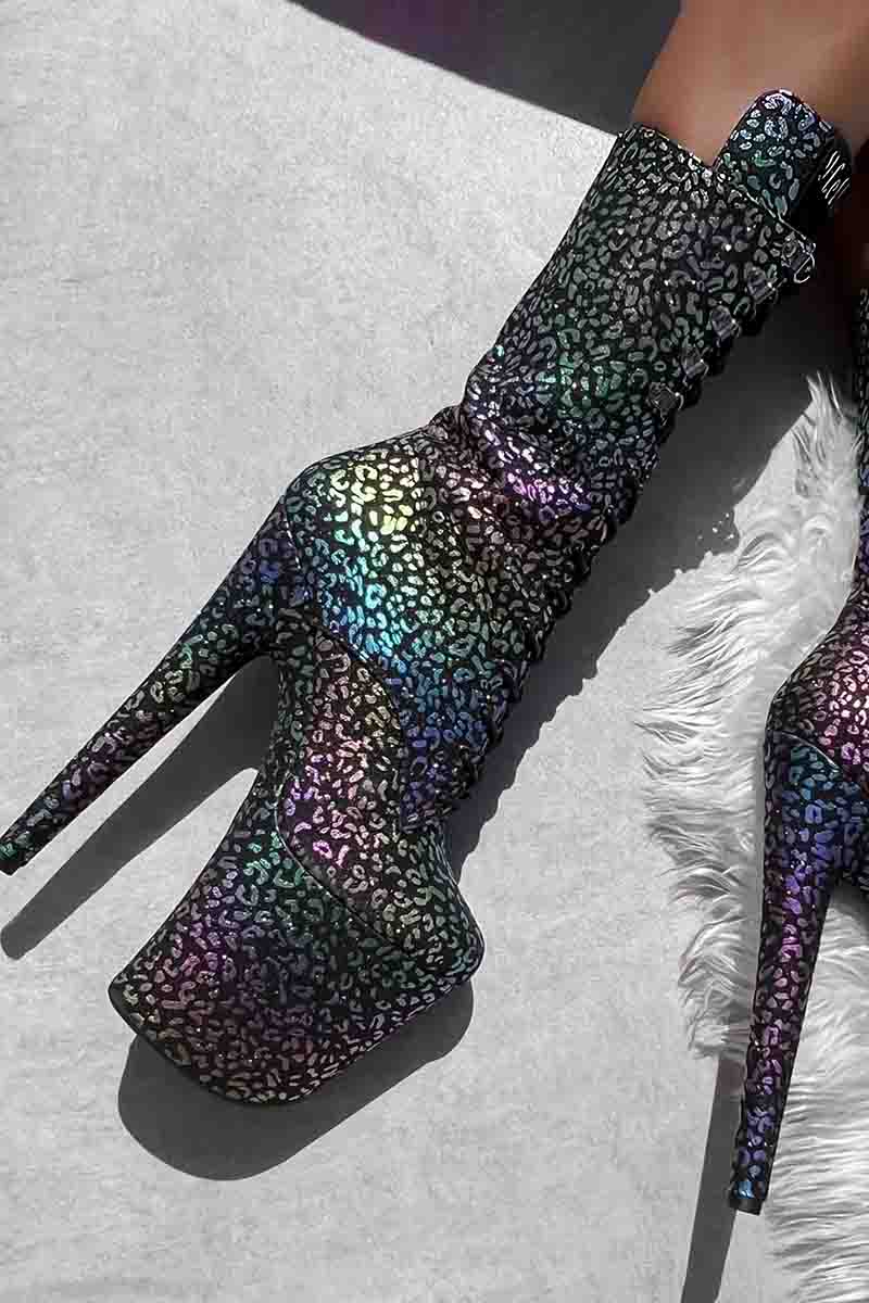 Hella Heels Moonlight Leopard 8inch Boots - Iridescent - Image 3