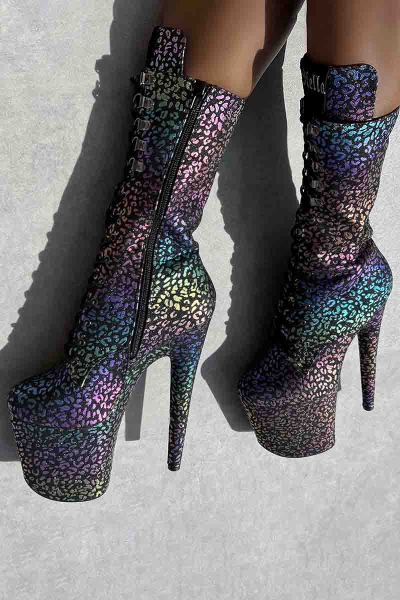 Hella Heels Moonlight Leopard 8inch Boots - Iridescent - Image 4