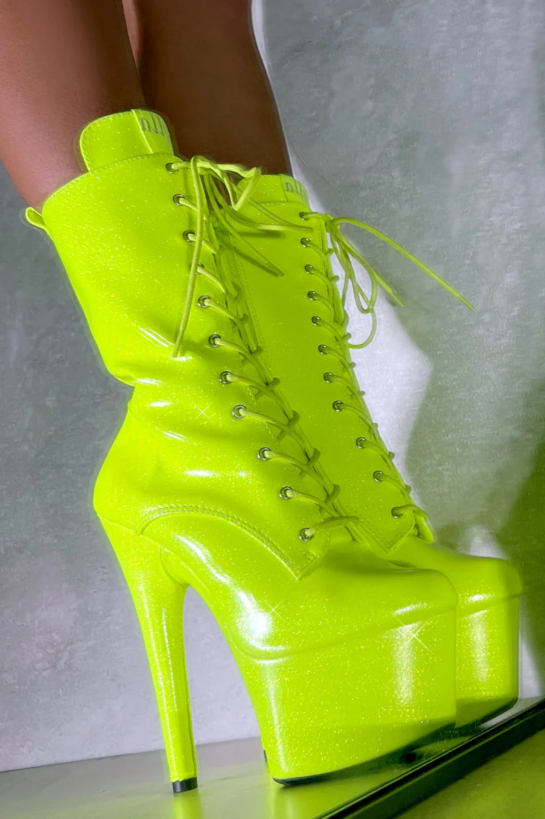 Hella Heels The Glitterati 7inch Boots - Citrus Yellow Burst - Image 3