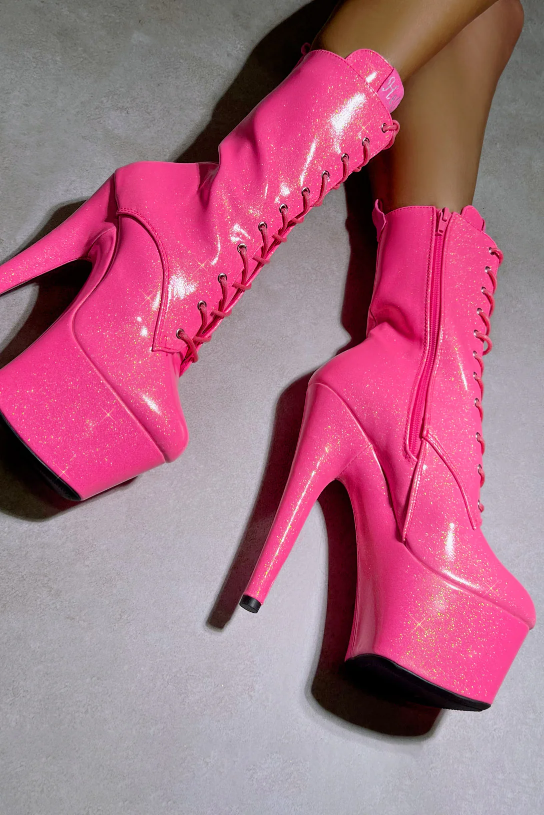 Hella Heels The Glitterati 7inch Boots - Juicy Pink Burst - Image 3