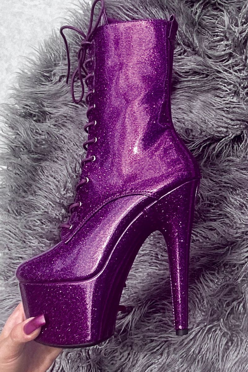 Hella Heels The Glitterati 7inch Boots - Purple Rain - Image 4