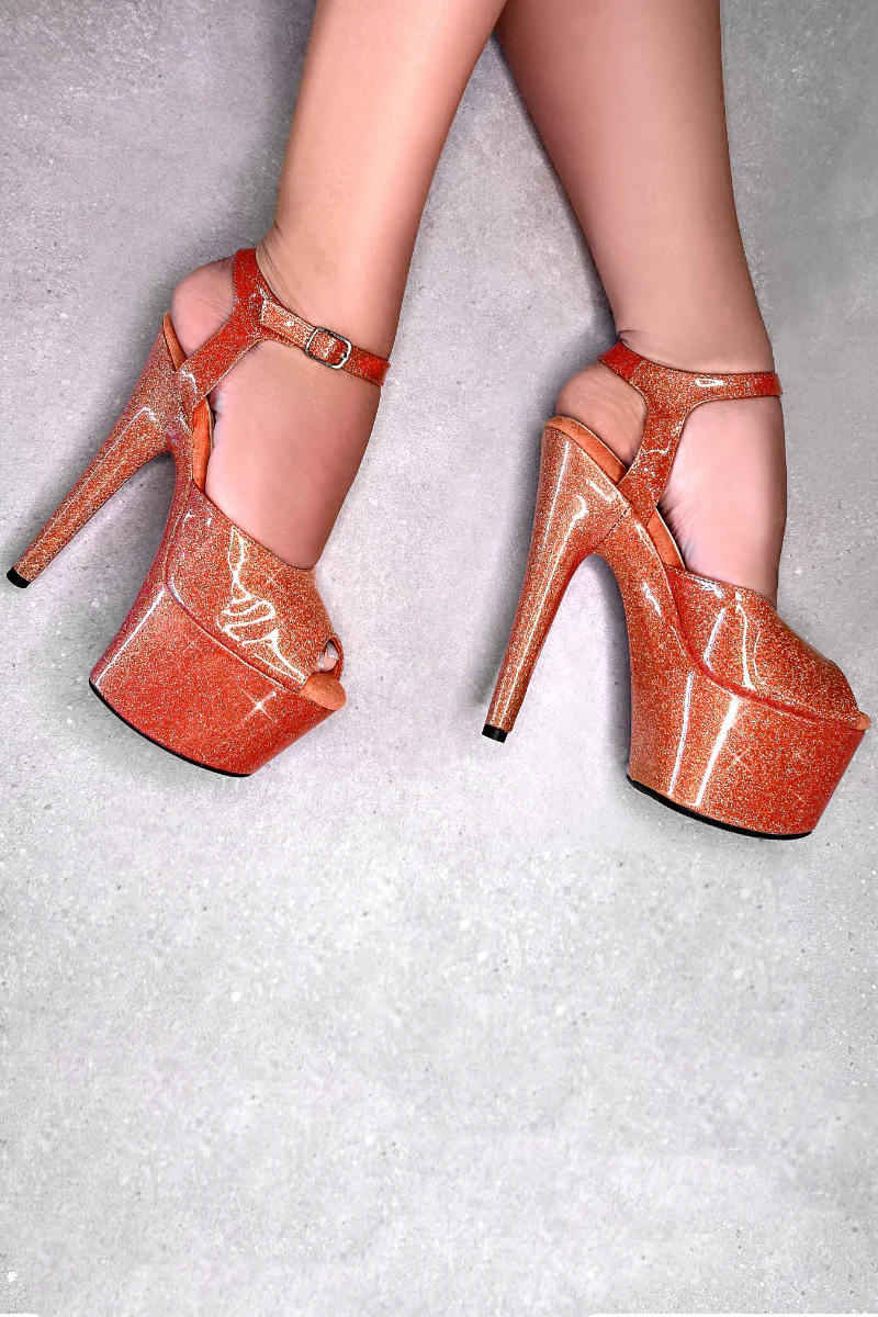 Hella Heels The Glitterati 7inch Stilettos - Tangerine Dream - Image 3