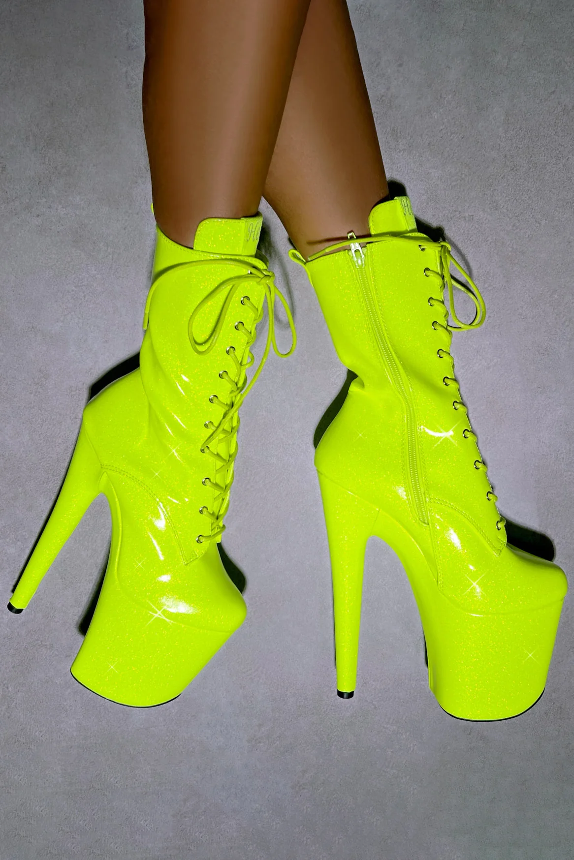 Hella Heels The Glitterati 8inch Boots - Citrus Yellow Burst - Image 2