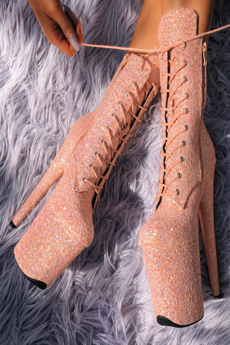 Hella Heels The Glitterati XTRA 8inch Boots - Bellini Spritz
