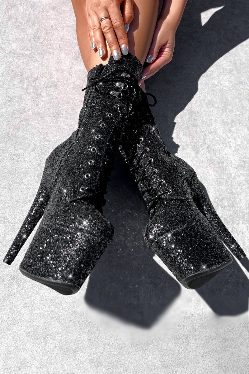 Hella Heels The Glitterati XTRA 8inch Boots - Black Caviar - Image 2