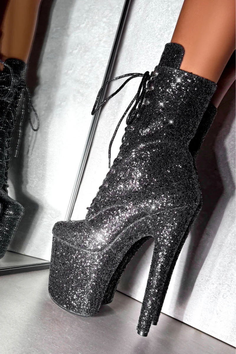 Hella Heels The Glitterati XTRA 8inch Boots - Black Caviar - Image 3