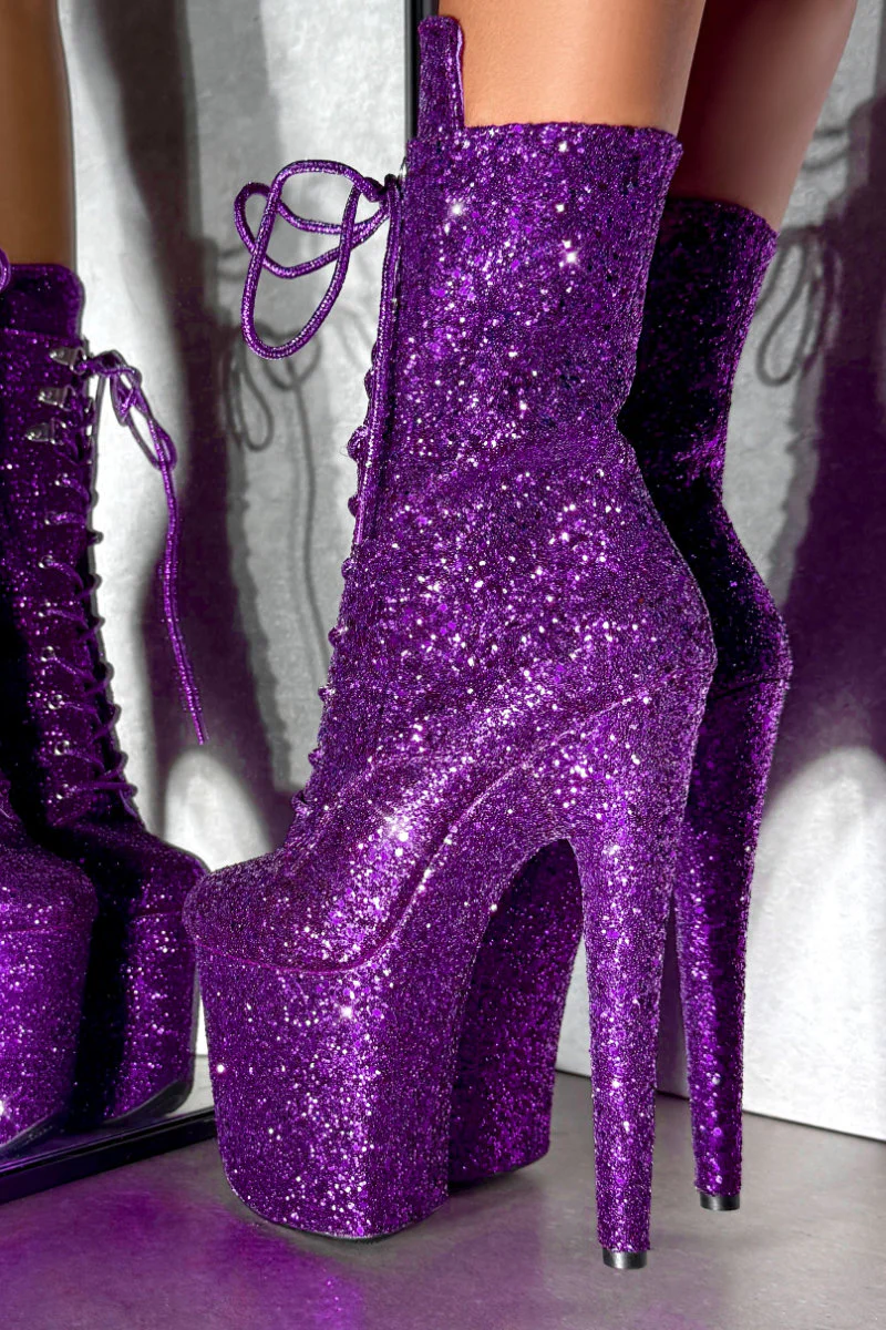 Hella Heels The Glitterati XTRA 8inch Boots - Enigma Purple - Image 3