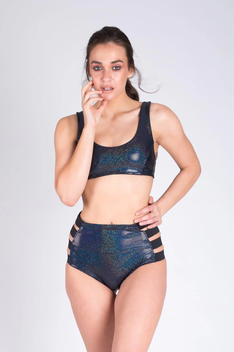 Paradise Chick High Waisted Shorts - Black Sparkles - Image 3
