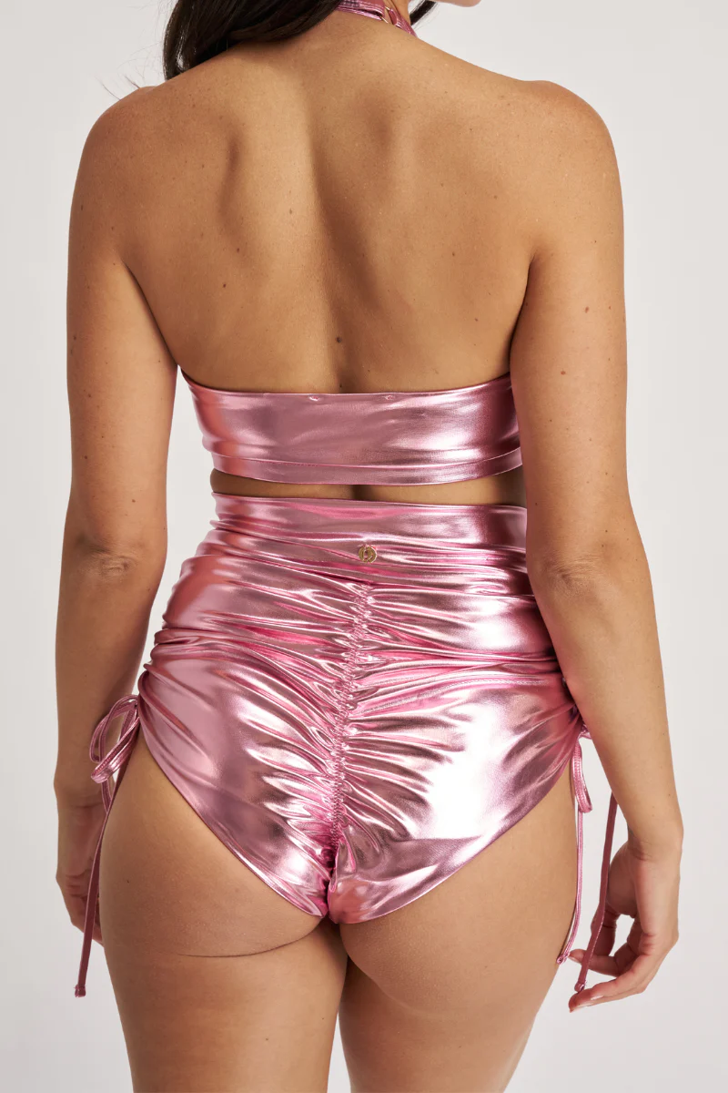 Lunalae High Waist Drawstring Bottoms - Metallic Baby Pink - Image 2