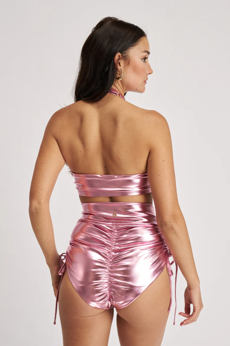 Lunalae High Waist Drawstring Bottoms - Metallic Baby Pink - Image 4