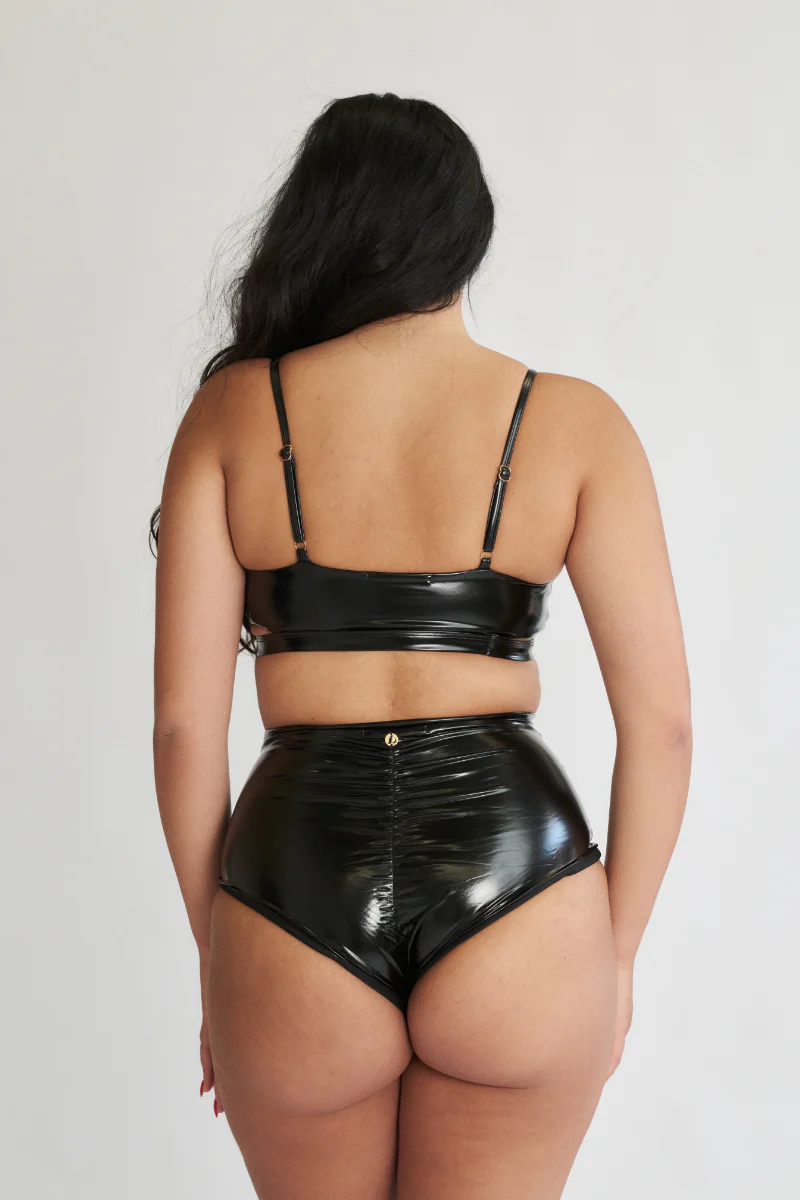 Lunalae High Waist Shorts - Black PU - Image 2