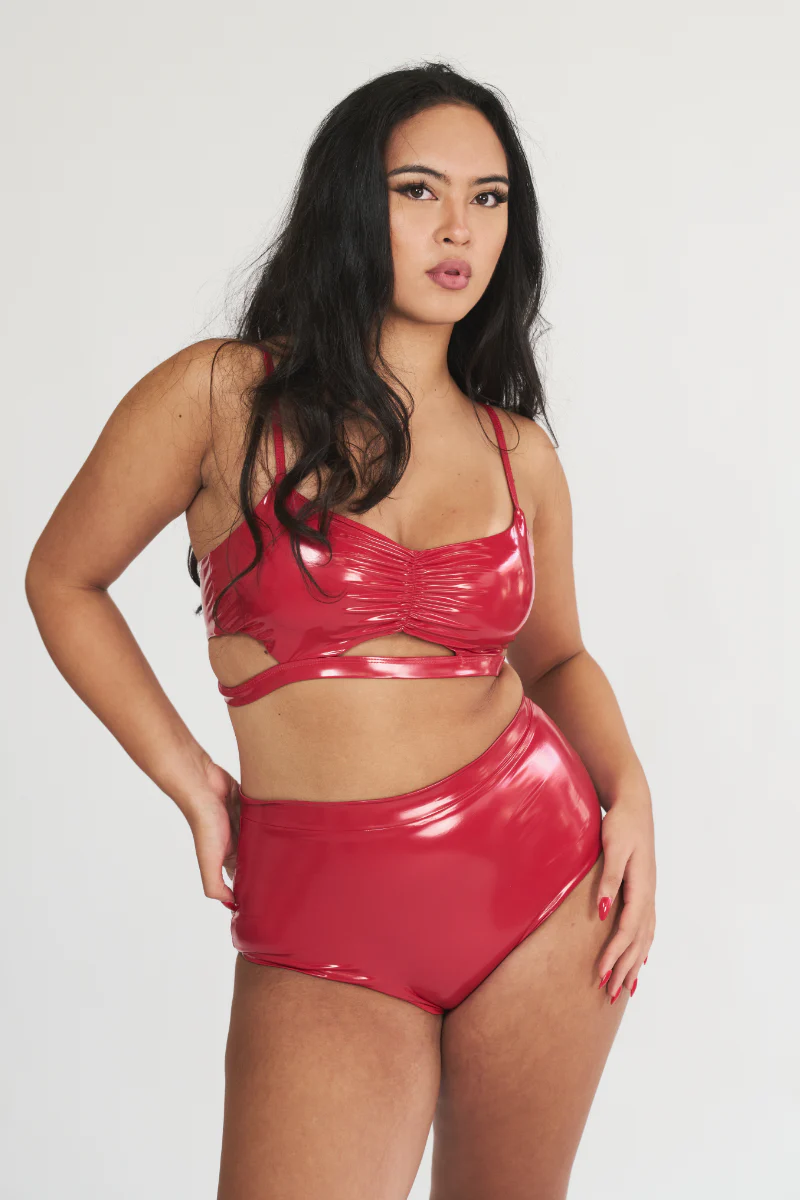 Lunalae High Waist Shorts - Red PU - Image 4