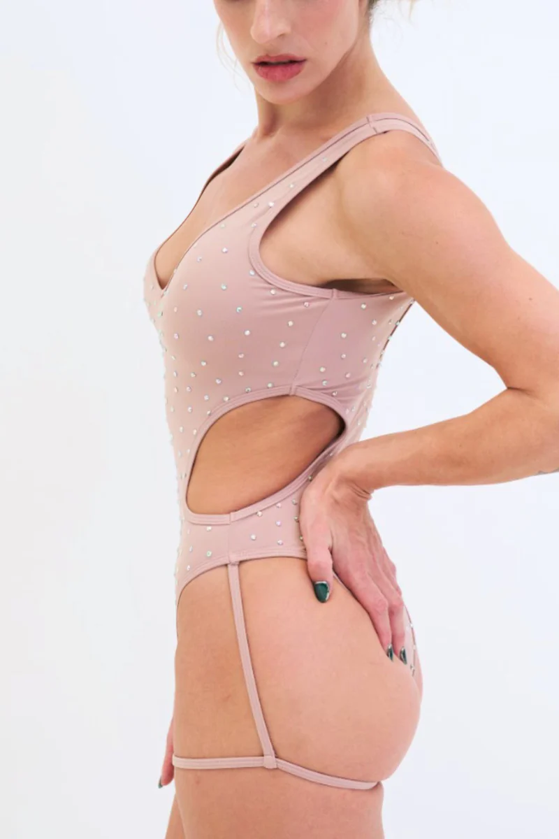Lunalae Imogen Diamante Bodysuit - Taupe - Image 3