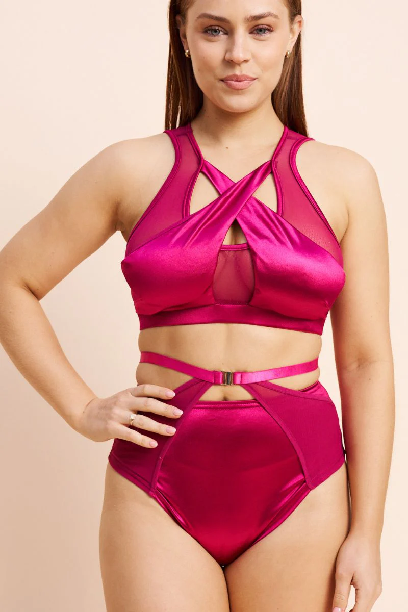 Lunalae Katherine Cross Over Top - Satin Magenta - Image 5