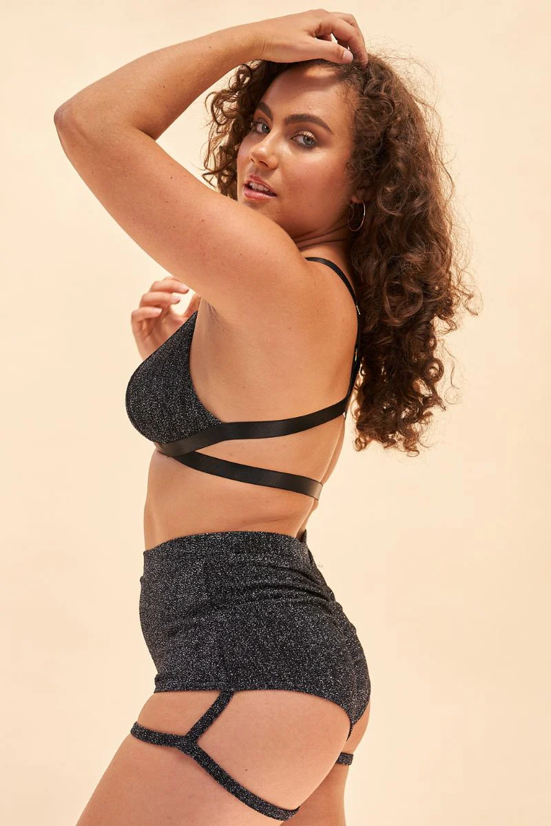 Lunalae Lure You High Waisted Garter Shorts  - Crystal Black - Image 4