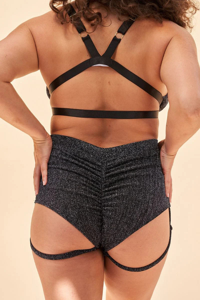 Lunalae Lure You High Waisted Garter Shorts  - Crystal Black - Image 7