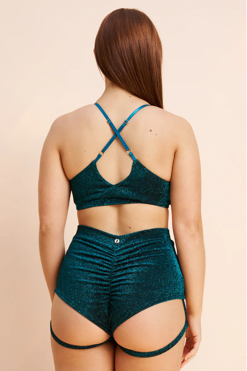 Lunalae Lure You High Waisted Garter Shorts  - Ocean Shimmer - Image 2
